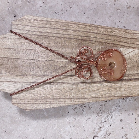 Copper Wire Wrapped Stone Pendant - Picture 1 of 5